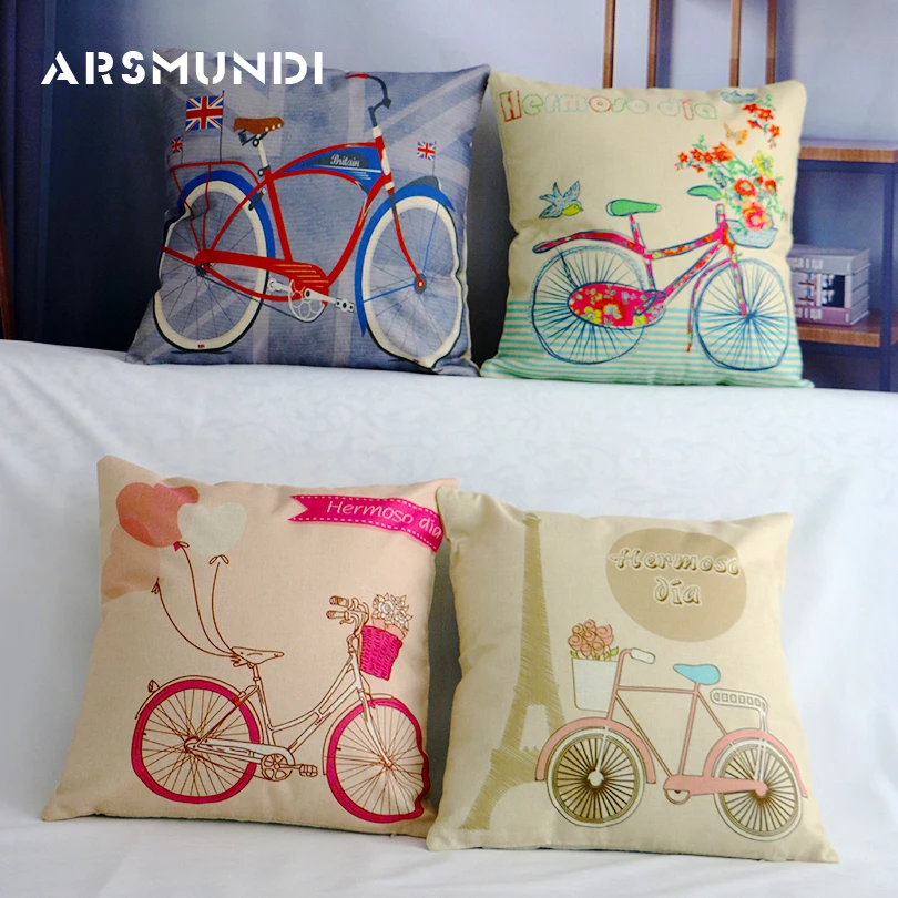 

Nostalgic Bicycle Memory Cushion Cover Flower Throw Pillow Cover Cotton Linen 45x45cm Cushion Pillowcase Home Decorative Sofa