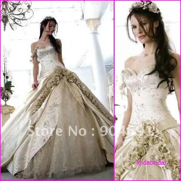 Champagne Satin Lace Wedding Dress