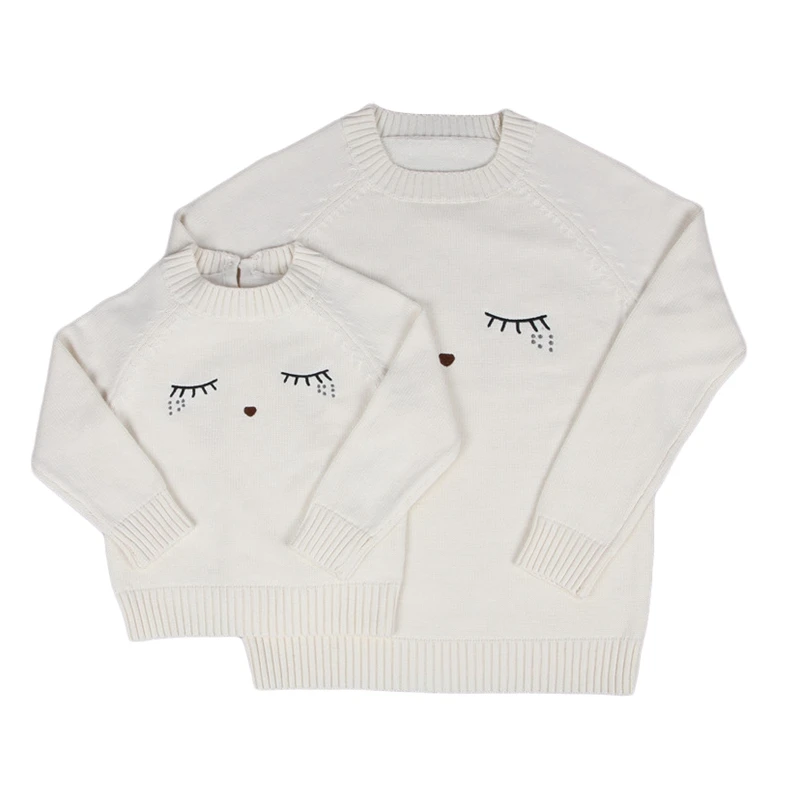

Mother Daughter Sweater 2019 INS Hot Eyelash Embroidery White Pullovers Family Matching Outfits Winter Clothing 12M-6Y S-XL GW57