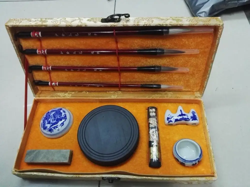 

Chinese calligraphy brush pen ink Inkstone tool box set