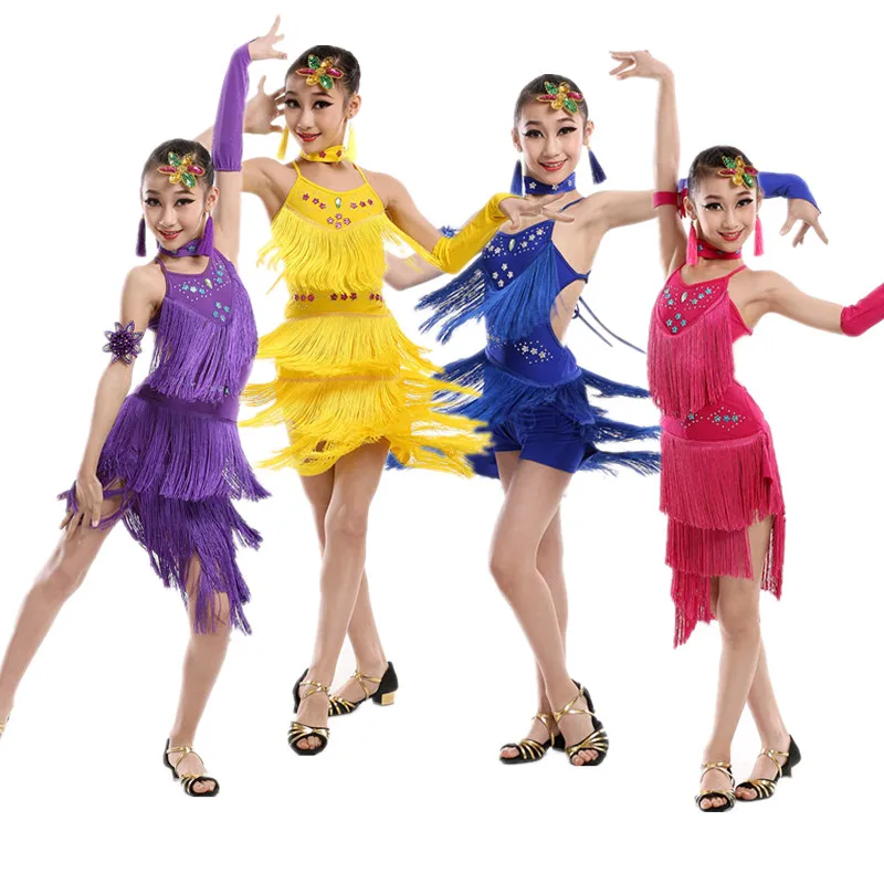 Детское платье с бахромой и блестками для латиноамериканских танцев|costumes