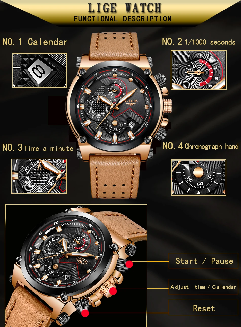 LIGE Модные мужские s часы лучший бренд класса люкс повседневные спортивные кварцевые часы мужские кожаные водонепроницаемые военные наручные часы Relogio Masculio