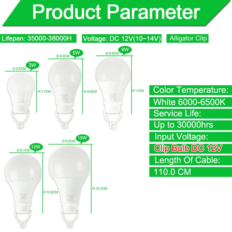 Кабельный зажим/E27 Светодиодный светильник постоянного тока 12 В/переменного тока 220 В, портативный подвесной светильник 3 Вт 5 Вт 7 Вт 9 Вт 12 Вт 15 Вт для кемпинга, рыбалки, аварийной ситуации