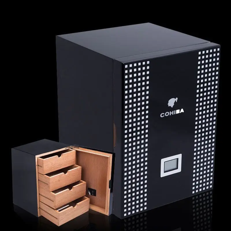 

Elegant COHIBA 4 Drawers High Glossy Finish Wooden Behike Cigar Cabinet Humidor Storage Box W/ Electronic Hygrometer Humidors