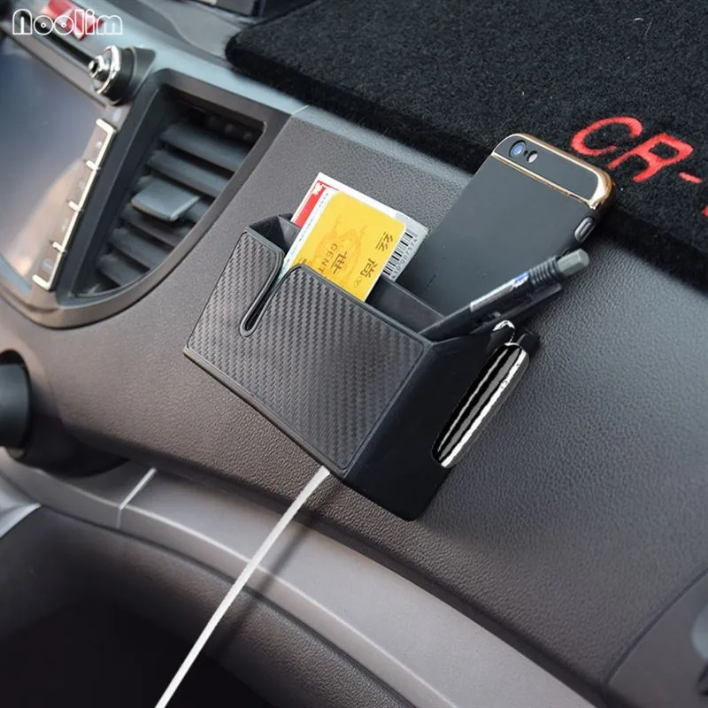 

NOOLIM Carbon Fiber Lines Car Storage Box Multi-use Car Organizer Storage Boxes Bag Container Cell Phone Holder Car Storage