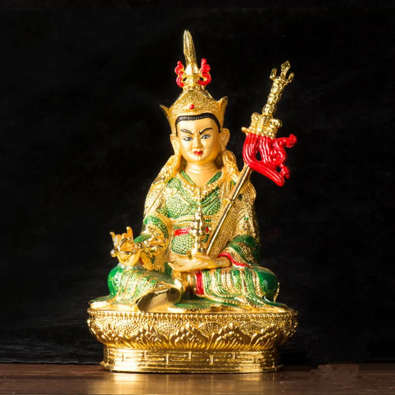 14,8 см позолота ремесло сплав металла буддийский Padmasambhava лотоса Тибетский талисман эффективная домашняя установка декораций