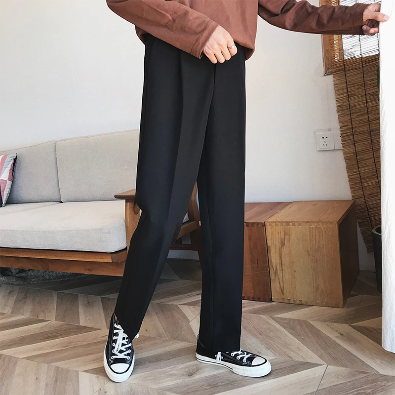 Fashion Casual Men's Wide-leg Pants Summer And Autumn New S-XL Solid Color Loose Nine Pants Black Khaki PersonalityYouth Popular
