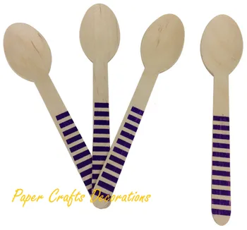 

50pcs/lot 6.5inch Striped Disposable Tablewares Wooden Spoons For Christmas Wedding Birthday Party Decoration supplies