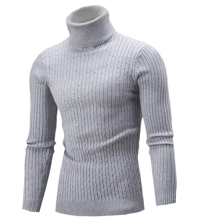 Мужской свитер, фирменные пуловеры, Повседневный свитер, мужской свитер с высоким воротником, однотонный, простой, приталенный, вязанный, мужские свитера, Мужской пуловер s - Цвет: Gray