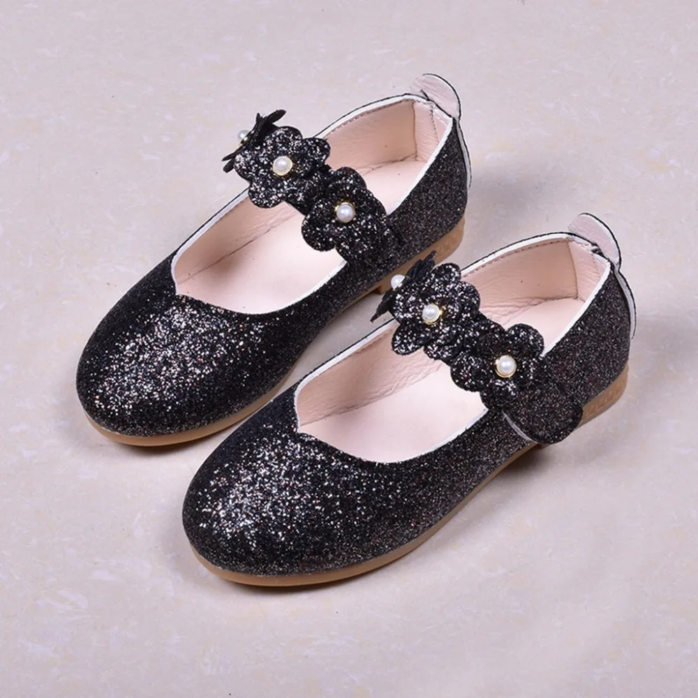 

Children Modis Princess Shoes Kid Baby Girls Solid Flower Bling Student Single Dance Shoes Hook&loop Rubber Copodenieve Shoes