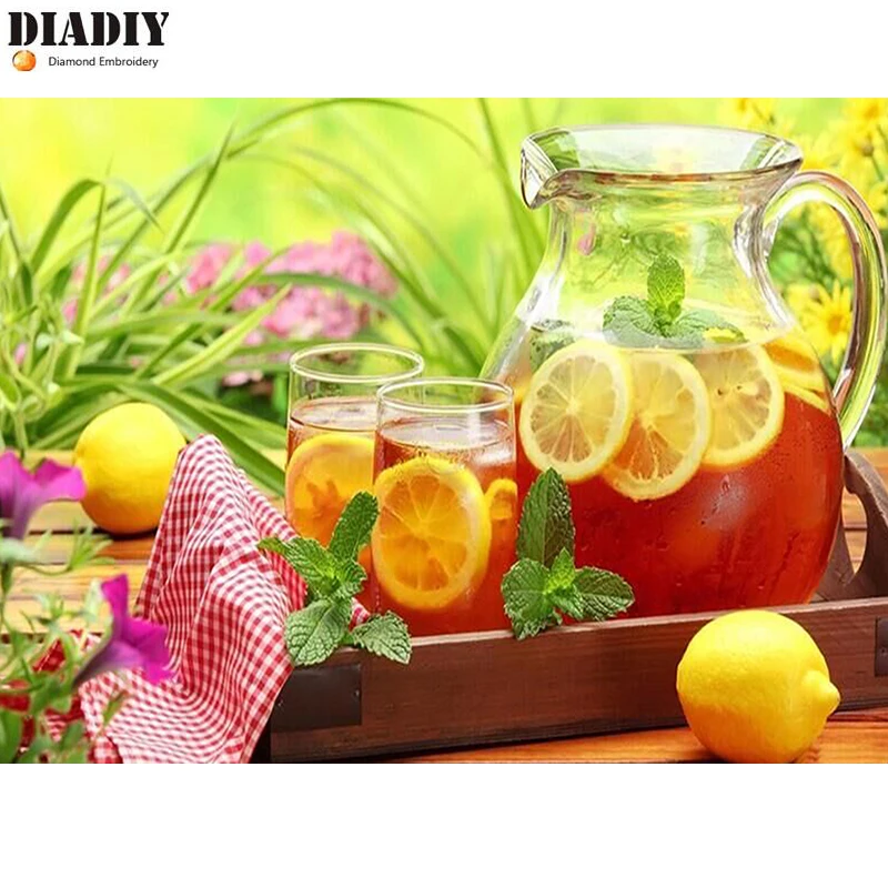 DIADIY 5D DIY полноразмерная/круглая алмазная живопись лимонный чай вышивка крестиком