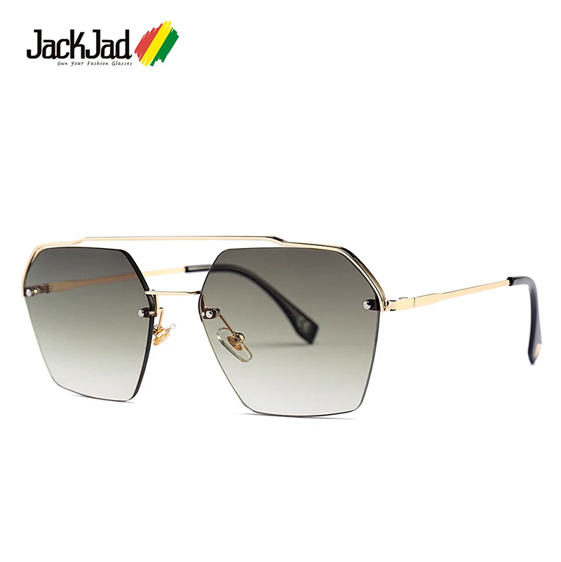 

JackJad 2019 Fashion Semi-Rimless Hexago Style Rivets Sunglasses Women Gradient Brand Design Sun Glasses Oculos De Sol 25034