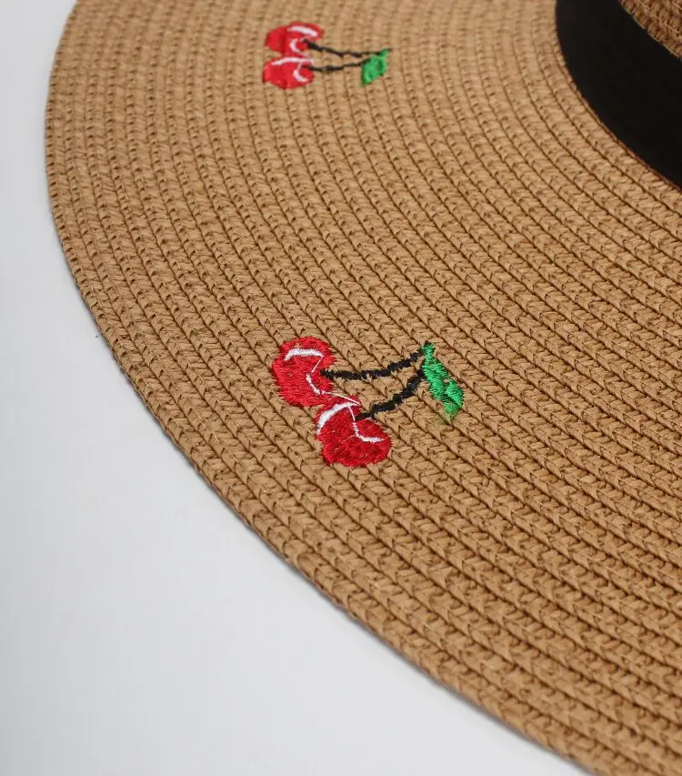 Ymsaid, уличные шляпы с вышивкой вишни и большими полями, соломенные шляпы для женщин, летние Панамы, женские пляжные шляпы