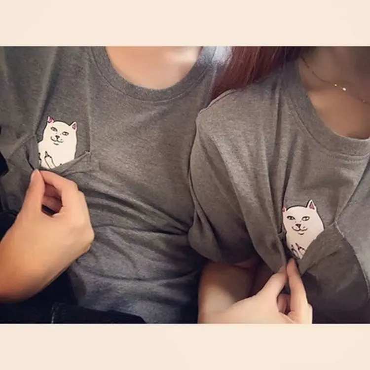 Забавная футболка с карманом на средний палец и принтом кота, Женская свободная футболка с коротким рукавом и круглым вырезом, летняя женская футболка, топ