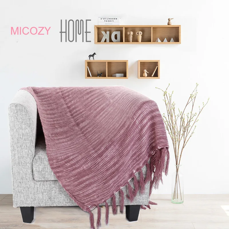 New Purple Leisure Blanket Living room Sofa Carpet Bedtail Tassel Throw