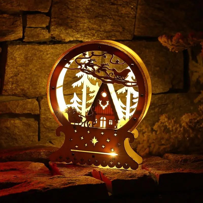 

Wood House Forest elk Christmas Luminous Cabins Creative Gift Table Decor Christmas Ornaments for Home Party LED Lighting