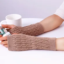 Женские перчатки без пальцев из тонкой шерсти, вязаные теплые перчатки с отверстиями для большого пальца, осенне-зимняя мода