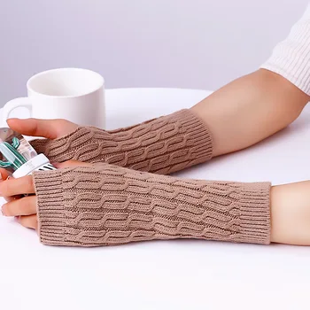 

Women Combing Fine Wool Cable Fingerless Gloves Thumb-hole Thick Knitted Arm Warmers Arm Sleeve 2018 Autumn Winter Fashion