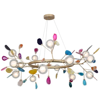 

Modern Agate Chandeliers Glass Ball Lampshade Hanging Lamps metal Lustre Lighting Living Room Pendant G9 LED Chandelier Lights