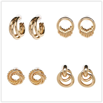 

JURAN 2019 hot small metal statement earrings vintage gold color stud earrings fashion za jewelry wholesale
