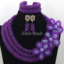 Фиолетовый/сиреневый коренастый кристалл Цепочки и ожерелья Серьги браслет комплект ювелирных изделий в африканском стиле Для женщин подарок партии комплект украшений alj011