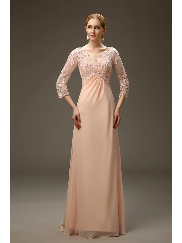 Cheap New Long A line V Neck Chiffon Lace Mother of The Bride Dresses