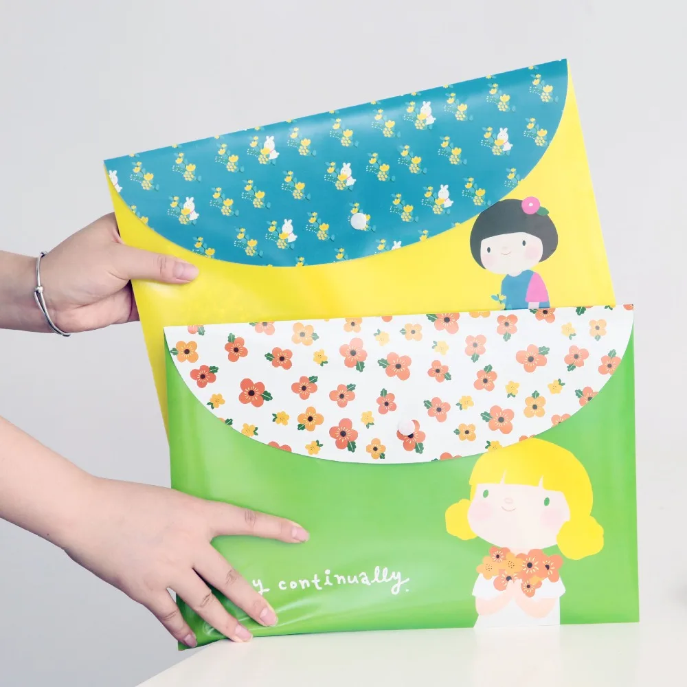 

1Pcs Floral Flower Button Cute Girl Lovely Transparent PVC Waterproof A4 Document Bag Storage Organizer Stationery Bag E0099