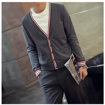 

2016 Fashion Solid Color V-Neck Cardigan Men Brand Clothing Navy Style Classic Slim Fit Sweater Casual Men's Cardigans