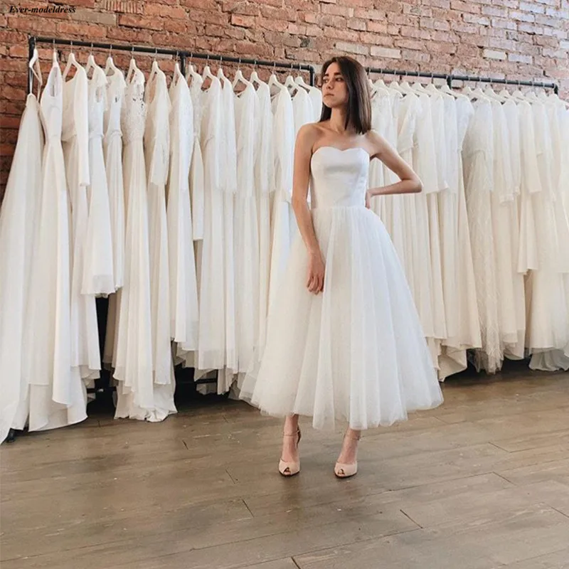 

2019 Sweetheart A-Line Wedding Dresses Pleats Simple Ankle Length Bridal Gowns Garden Country Mariage Dresses Vestido Noiva