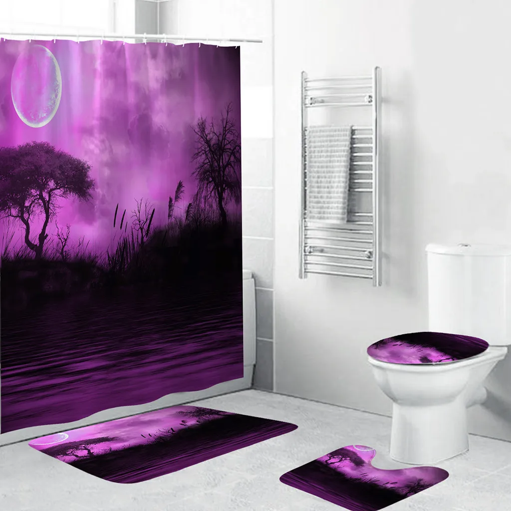 Ouneed набор занавесок для душа 4 шт. противоскользящие сладости красочный узор Туалет полиэстер покрытие коврик набор цветы ванная комната занавески для душа s
