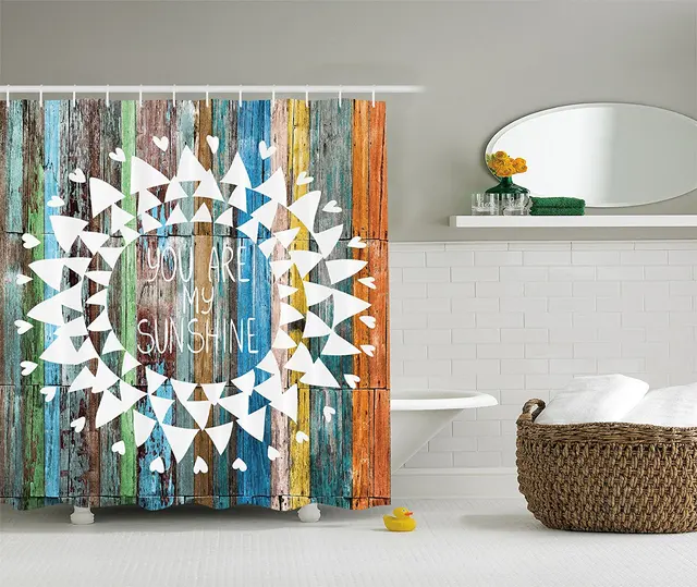 Love Quotes You Are My Sunshine On Wooden Planks Sun Lights Love Quotes You Are My Sunshine On Wooden Planks Sun Lights Polyester Fabric Bathroom Shower