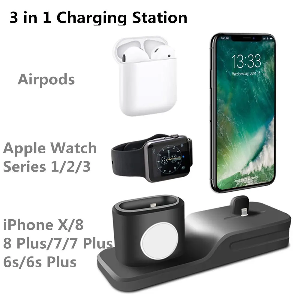 Tendway 3 в 1 Мобильный Phond держатель для Iphone 7 8 X силиконовая подставка телефона 6 док