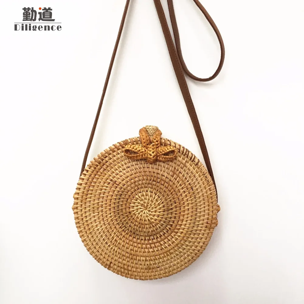 Round Wicker Rattan Crossbody Purse