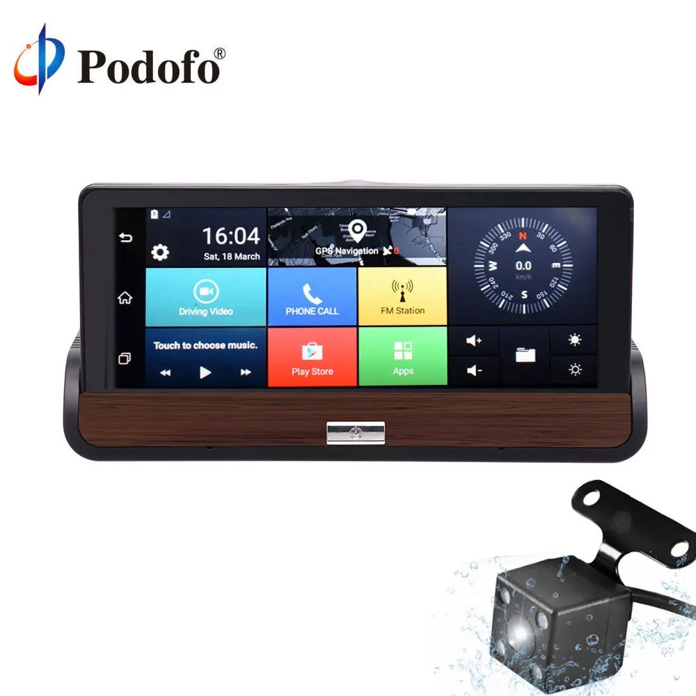

Podofo 7'' Android 3G Touch Screen Rearview Mirror Dashboard Car DVR GPS Bluetooth Wifi AutoVideo Recorder HD 1080P Dual Camera
