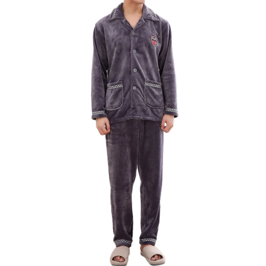 Мужские осенне-зимние Утепленные бархатные пижамные комплекты, фланелевые Кашемировые топы с длинными рукавами и брюки, домашний костюм#1129 A#733