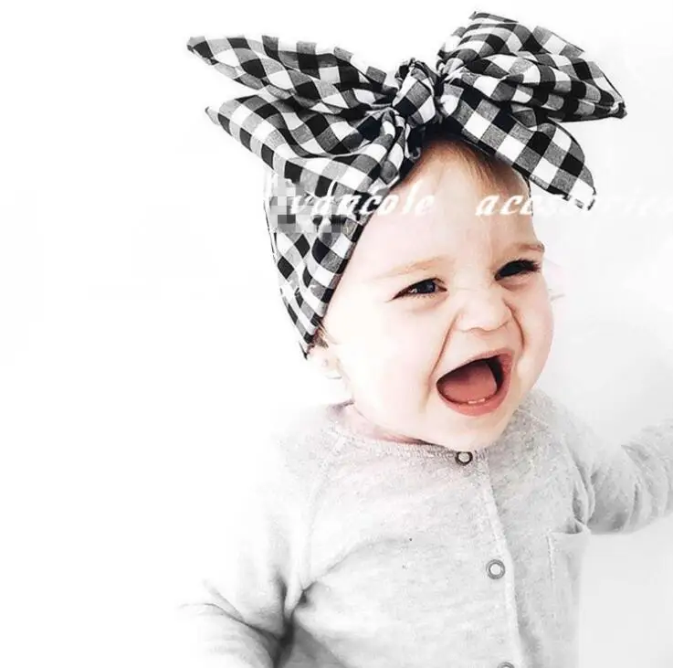 

Top Quality Classical Cotton Plaid Baby Top Knot Headband Big Bow Baby Headwrap Girl's Headwear 3 Colors 30Pcs/lot