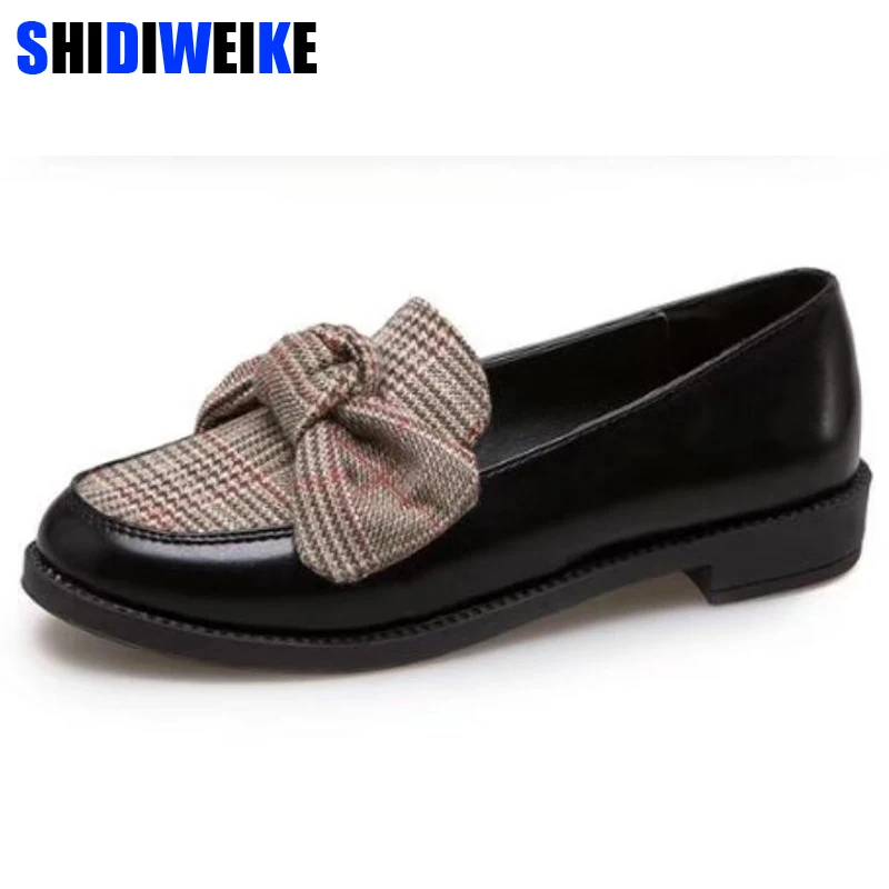 

Women Leather Loafers Fashion knitting Butterfly-Knot Casual Flats Shoes Woman Slip On Female Shoes black Moccasins m379