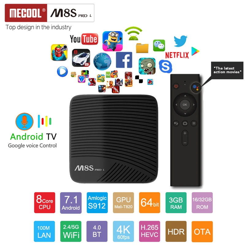 

MECOOL M8S PRO L Amologic S912 3G 32G memory android 7.1 tv box support 2.4G/5G Wifi 4K 1080P HD Youtube,Facebook media player