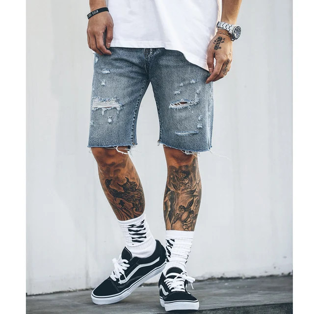High Quality 2017 fashion high street mens destroyed Denim shorts men