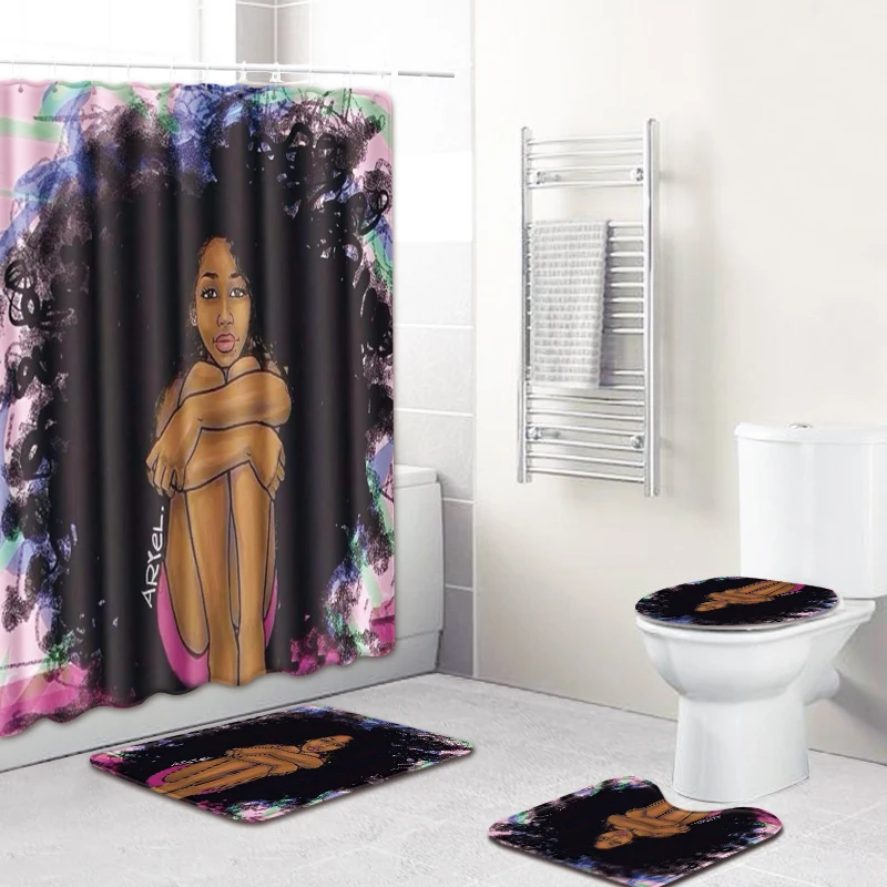 Картина маслом для девочек, водонепроницаемый декор для ванной комнаты, занавеска для ванной, нескользящий фланелевый ковер для туалета, коврик для ванной, набор занавесок для душа