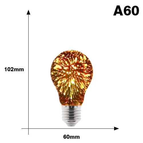 3D звезда 220V E27 Светодиодная лампа Эдисона лампада ST64 A60 G80 G95 G125 Алмазный в форме сердца Форма праздничный новогодний декор светодиодный потолочный светильник - Испускаемый цвет: A60