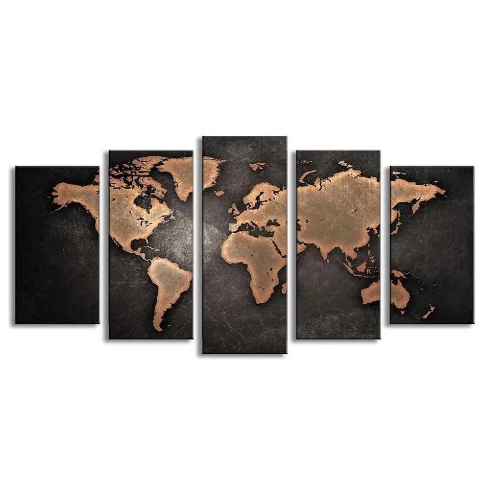 

5 Pcs/Set Modern Abstract World Map Wall Art Painting World Map Canvas Printed Painting for Living Room Home Decor Picture