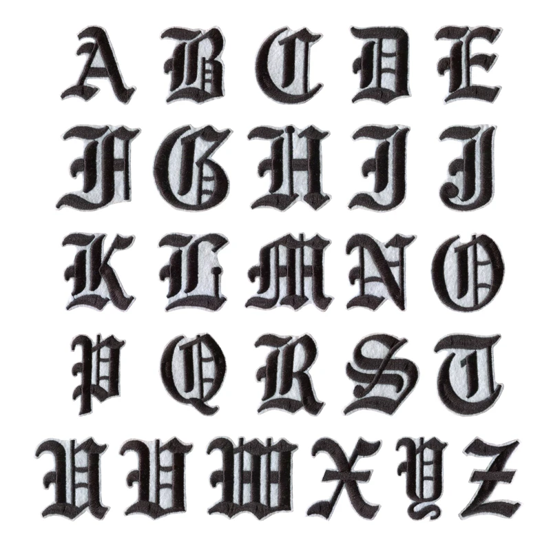 

1PC A-Z 5cm high English Alphabet black thread Mixed Embroidered letter Sew on badge Iron On Patch For sleeve Clothes left chest