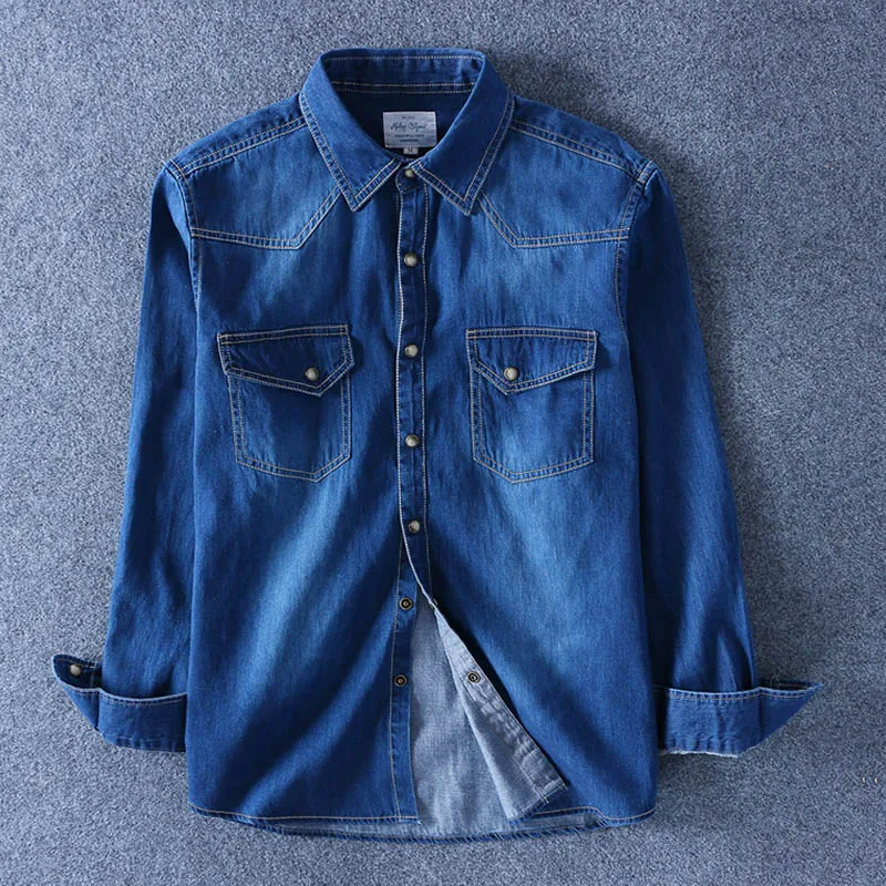 SayahMen Silm Fit Casual Spring/Fall Long Sleeve Chinese Style Denim Shirt SayahMen Silm Fit Casual Spring/Fall Long Sleeve Chinese Style Denim Shirt