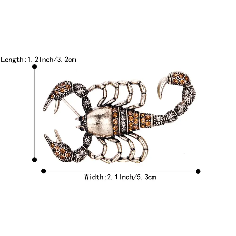Tuliper Ретро Винтаж Скорпион Брошь булавка в виде животного Броши с австрийскими кристаллами для женщин вечерние ювелирные изделия подарок античный серебряный/золотой тон