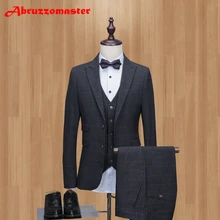 Slim Fit остроконечные нагрудные Пром шерсть мужской костюм смокинг с трусов двух Пуговицы TERNO masculino Нарядные Костюмы для свадьбы для Для мужчин(куртка+ жилет+ брюки