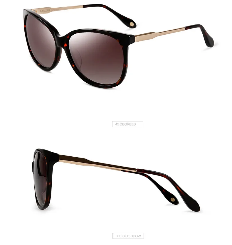 PARZIN Поляризованные солнцезащитные очки ручной работы женские UV 400 Женские солнцезащитные очки для вождения Элегантный с чехлом Черный 9625