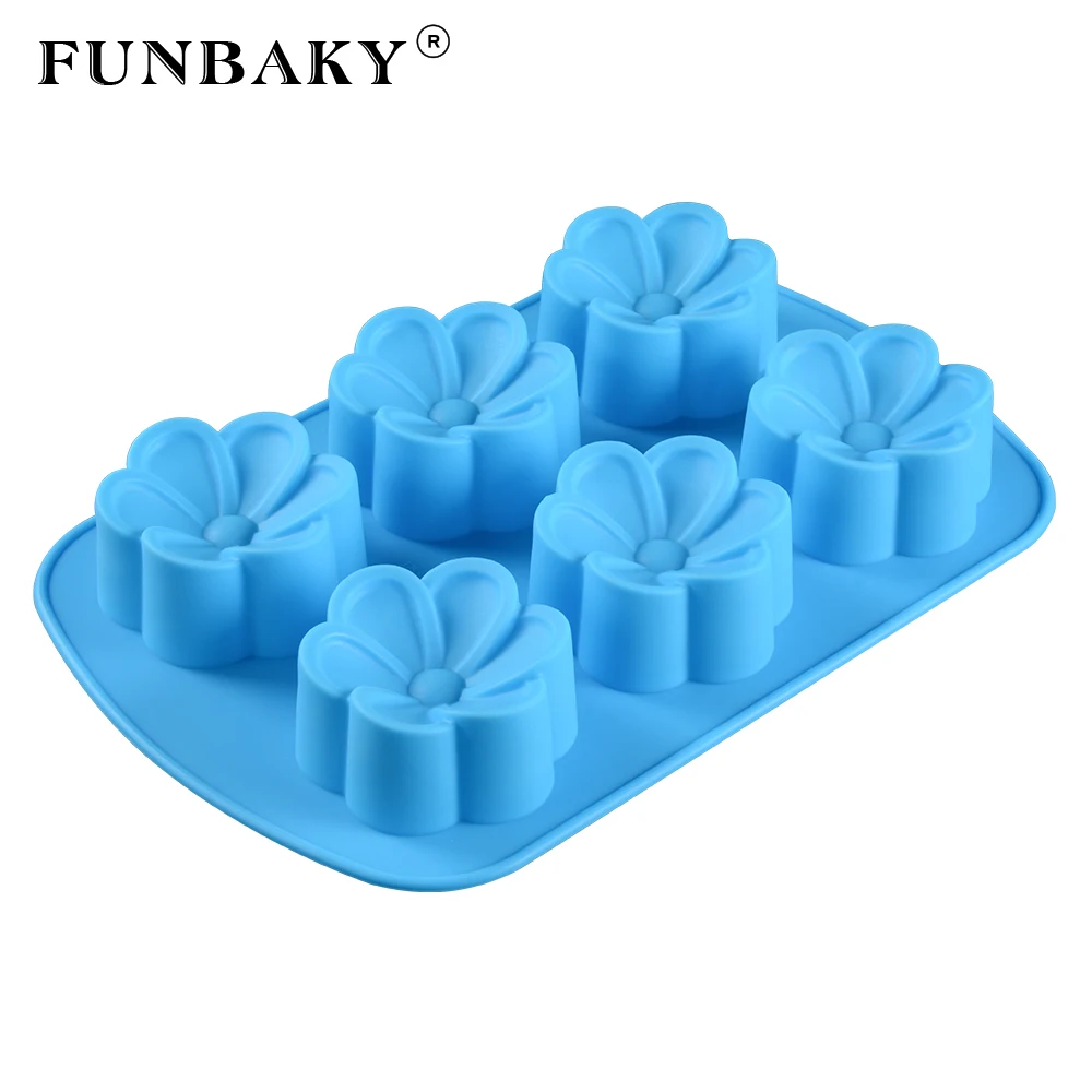 

FUNBAKY 6 Cavity 3D Silicone Molds Cake Decorating Tool Baking Tools Flower Shape Moulds For Baking