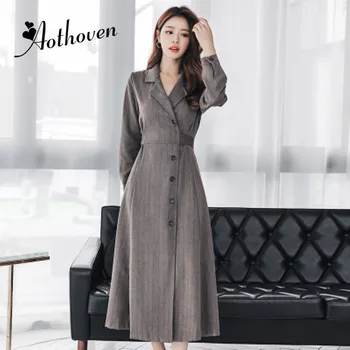 

Women Solid A-line Maxi Dress Autumn Black Gray Long Sleeve Turn-down Collar Vintage Party Dress Elegant Club Dresses Vestidos