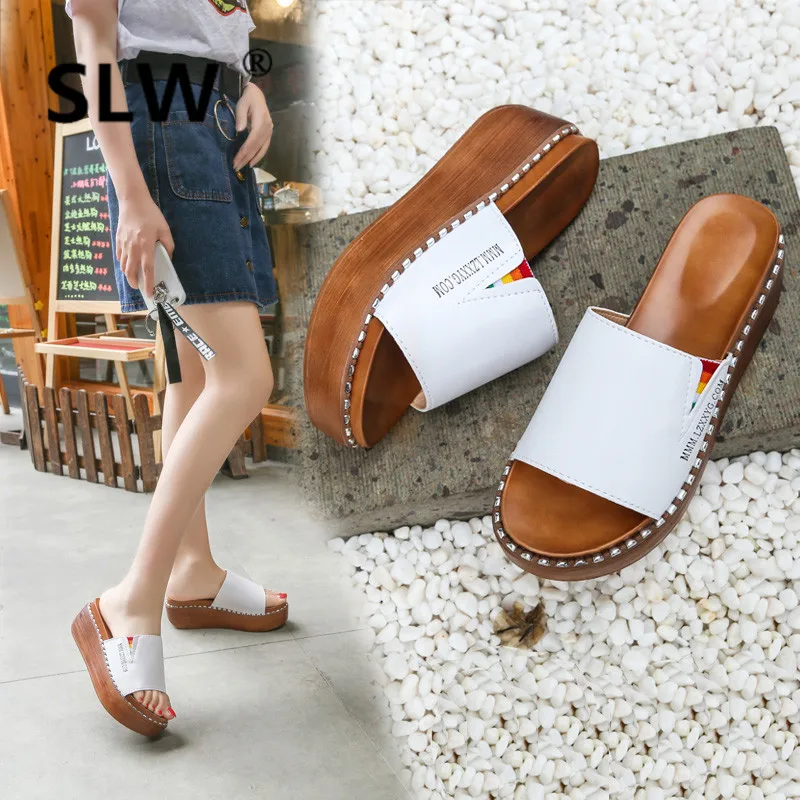 

Wedges women allmatch platform Narrow Band Beach Med Slides wedge beach flip flops summer Concise slipper woman heels creeper